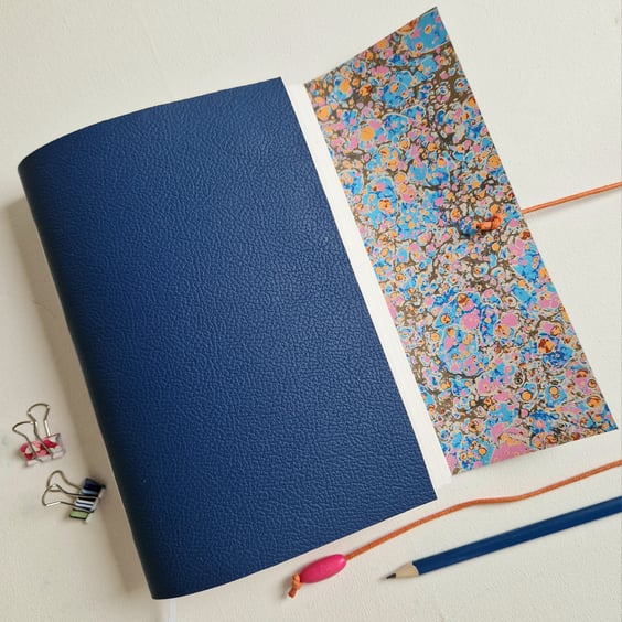 Blue Leather Splash Marble Journal, Hand Bound, ideal Sketchbook
