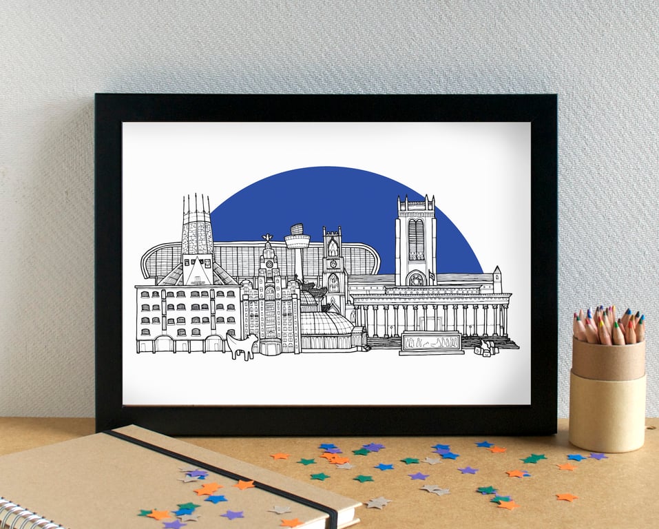 Liverpool Skyline Print - featuring Everton's Hill Dickinson Stadium