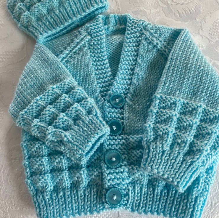 Hand knitted Baby Cardigan and Hat to fit 0 - ... - Folksy