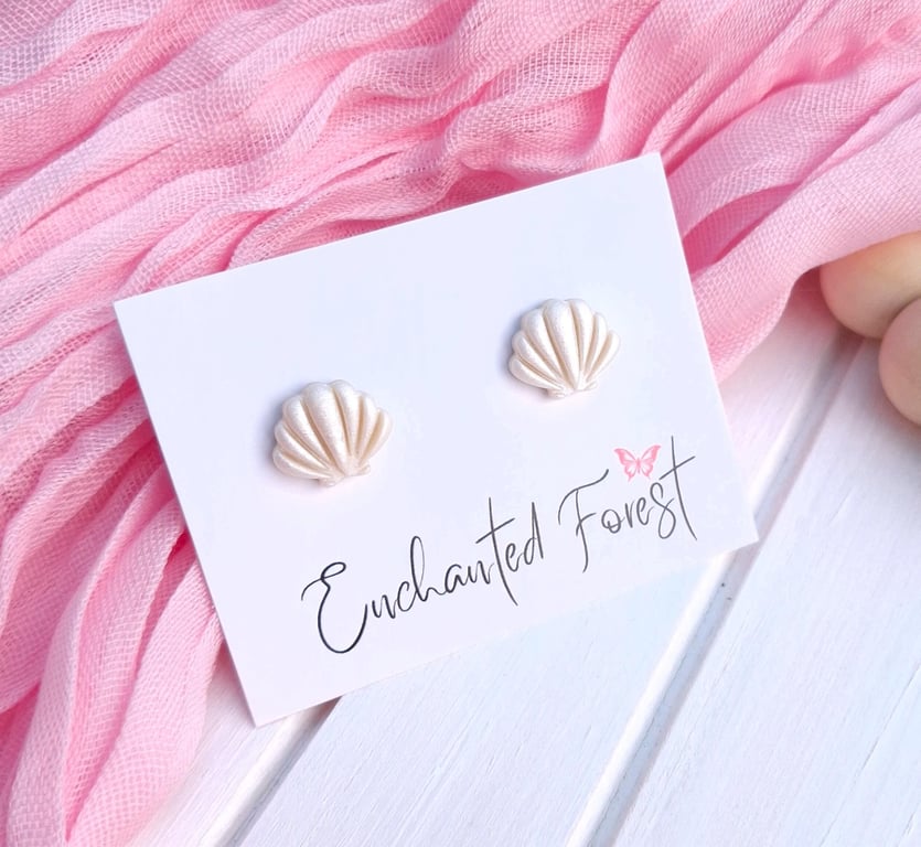 Pearlescent Seashell Stud Earrings, Coastal Jewellery, Accessories & Gifts