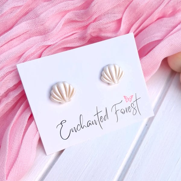 Pearlescent Seashell Stud Earrings, Coastal Jewellery, Accessories & Gifts