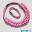 Pink Recycled Cotton Necklace & Bracelet Set – Handmade Eco-Friendly