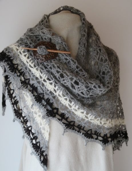 Grey, white and black Alpaca lace shawl