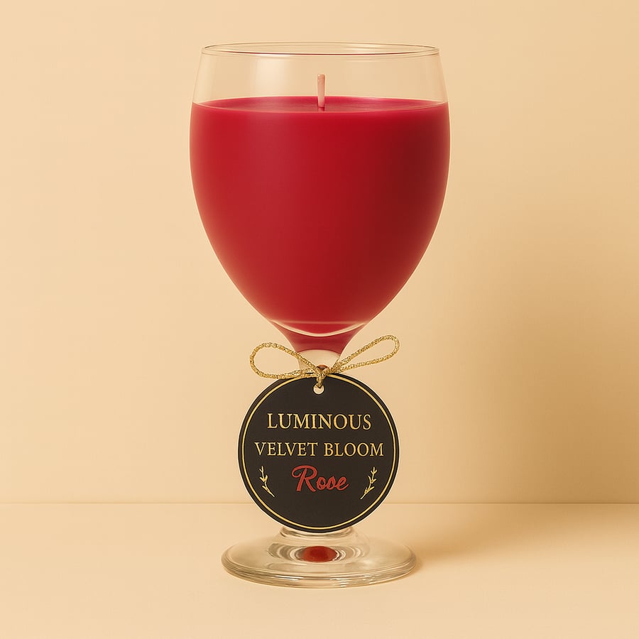 Velvet Bloom – Rose Candle in Wine Goblet (Luxury Red Candle)