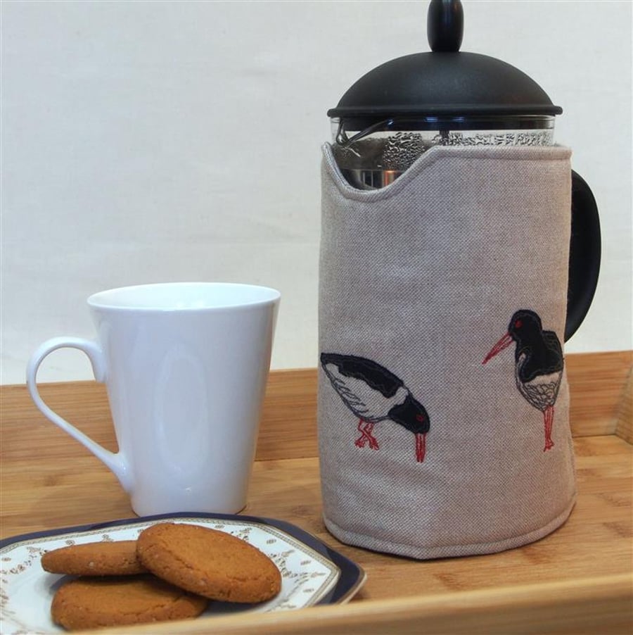 Cafetiere Cosy Oyster Catcher Bird Freehand Machine Embroidery Design 