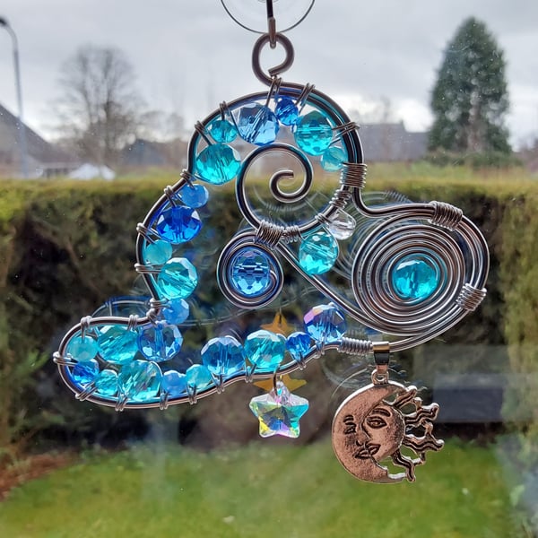 Clouds Hanging Decoration Star Sun Moon Crystal Glass Beads Metal Wire Art