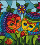202 - Rainbow Cats in the Garden - Stained Glass Cross Stitch Pattern - Image 1