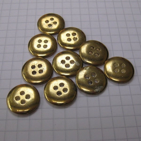 10 Small Vintage Flat Brass Buttons