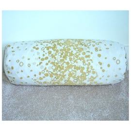 Gold Bolster Cushion COVER ONLY Round Cylinder Neck Roll 8x18 Embroidered Spots