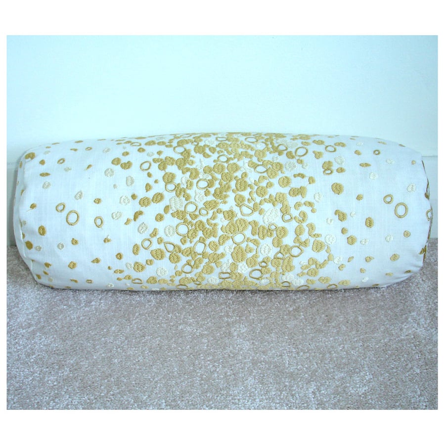 Gold Bolster Cushion COVER ONLY Round Cylinder Neck Roll 6x16 Embroidered Spots