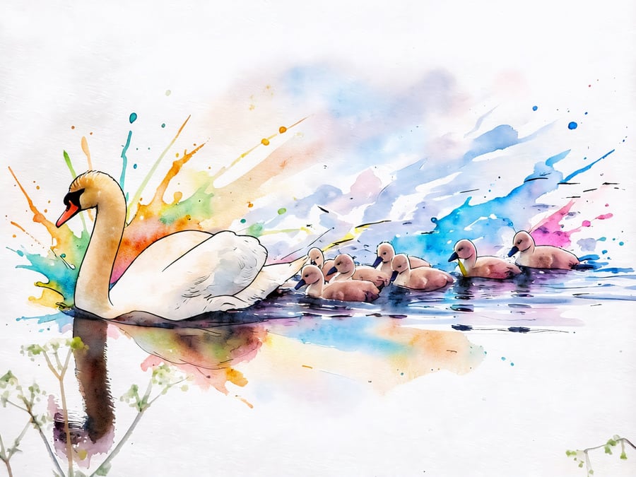 Swan & Cygnets Norfolk Greeting Card A5