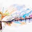 Swan & Cygnets Norfolk Greeting Card A5
