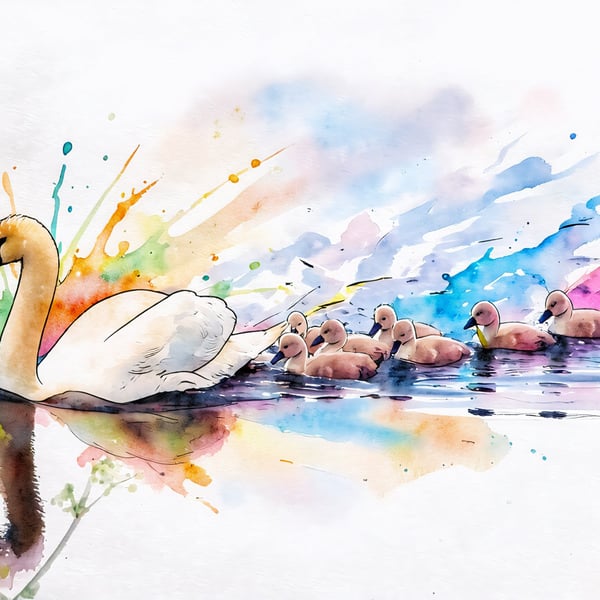 Swan & Cygnets Norfolk Greeting Card A5