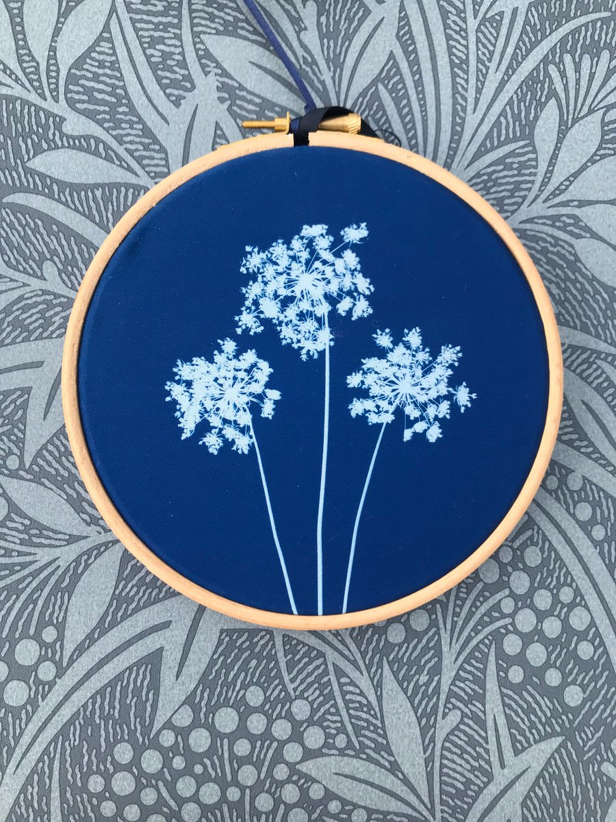 Wildflower Cyanotype in a Hoop. Lovely Gift