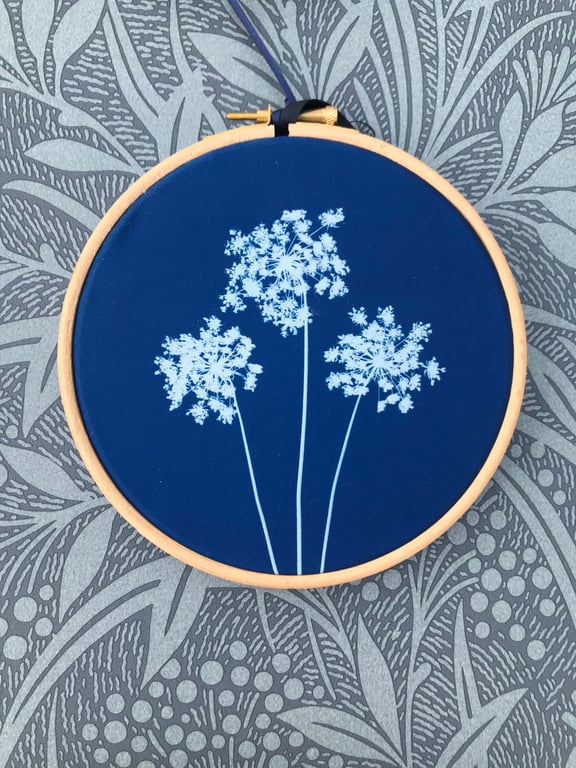 Wildflower Cyanotype in a Hoop. Lovely Gift