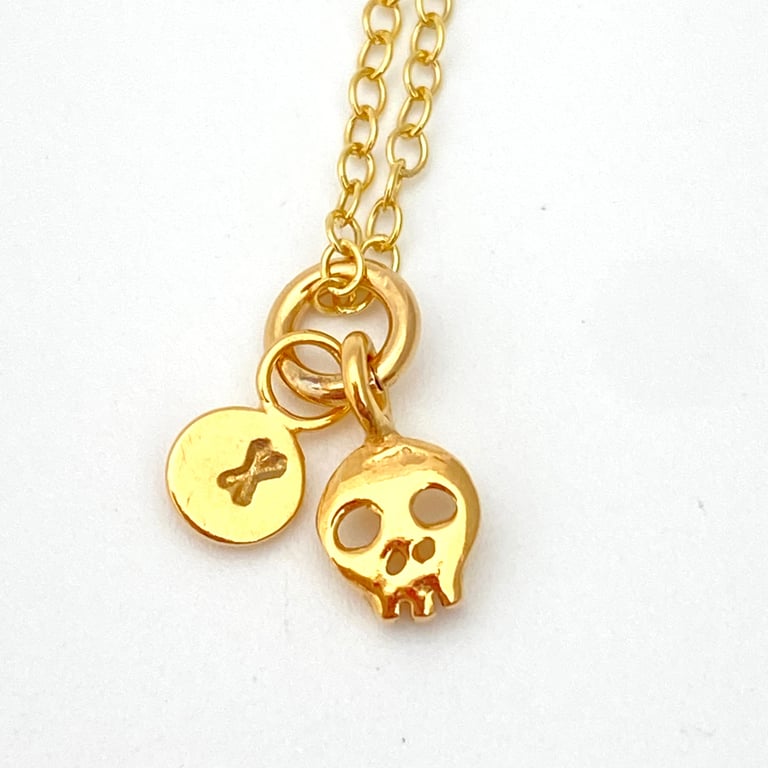 Spooky Skull Personalised Necklace Gold Plated Silver.
