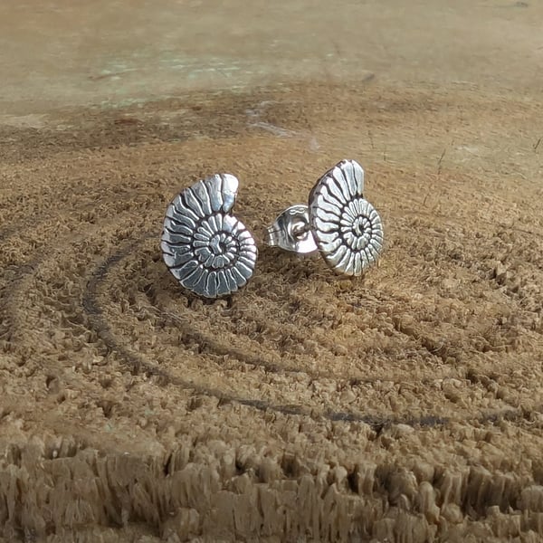 Recycled Sterling Silver Fossil Stud Earrings: Silver