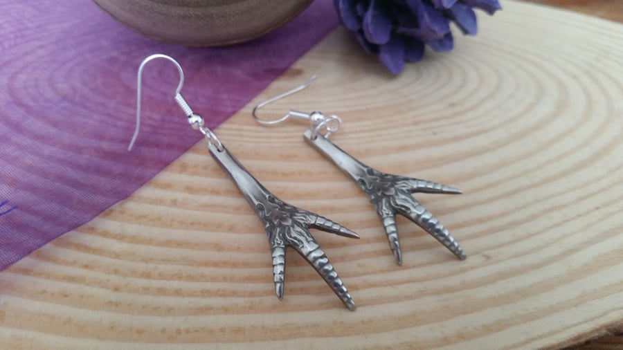 Upcycled Silver Plated Claw Tong Earrings