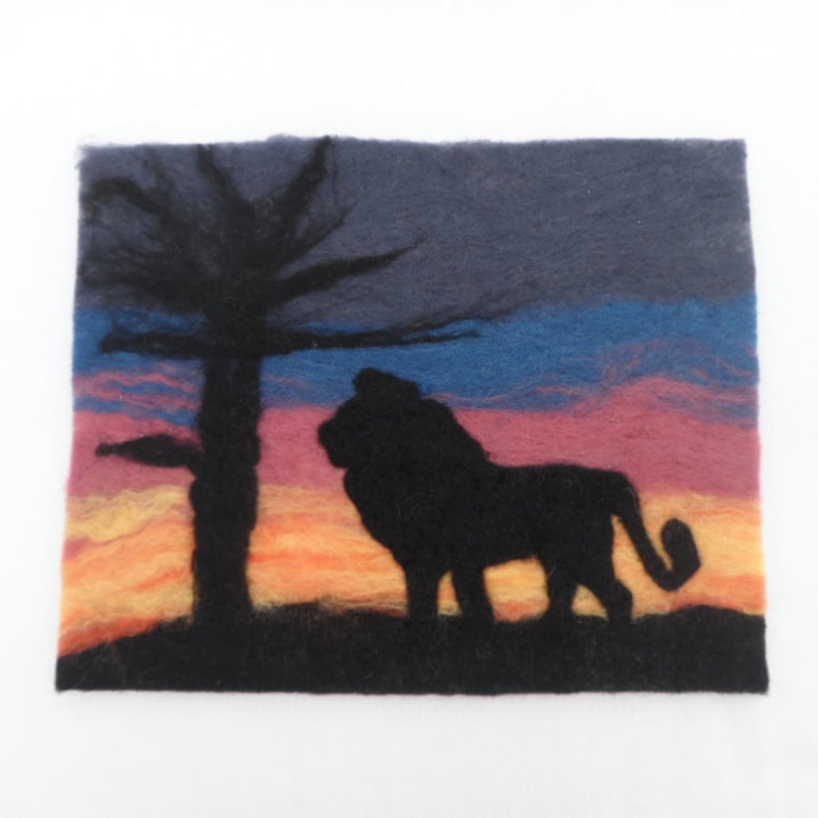 Felted Picture "Lion at sunset" - REDUCED