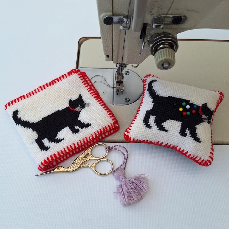 Lucky Black Cat Needlepoint Tapestry Kit - DIY Pincushion or Needle Case