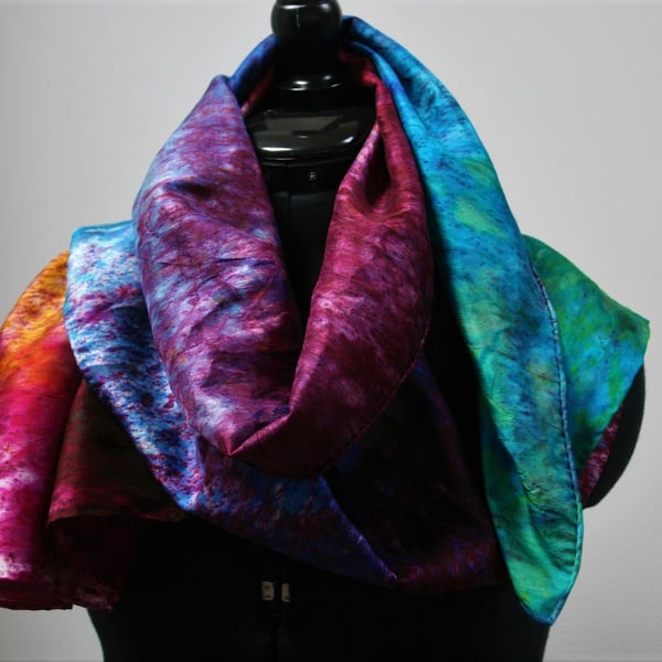 Silk hand dyed scarf, shawl or wrap - rainbow