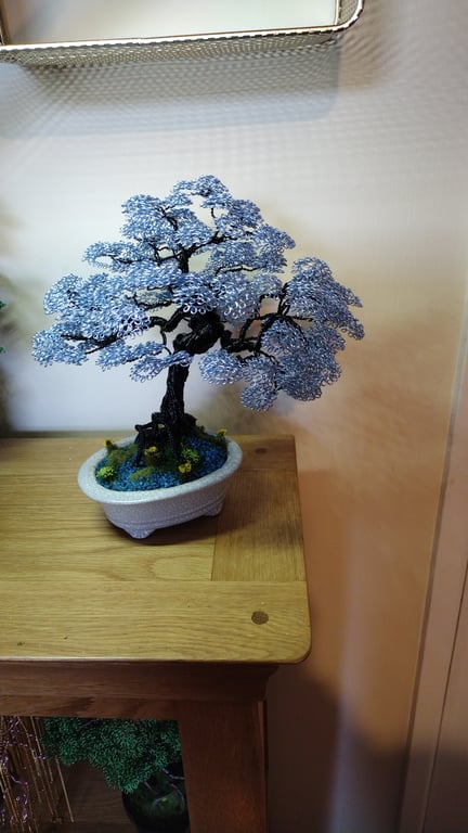 Beautiful blue wire bonsai tree 
