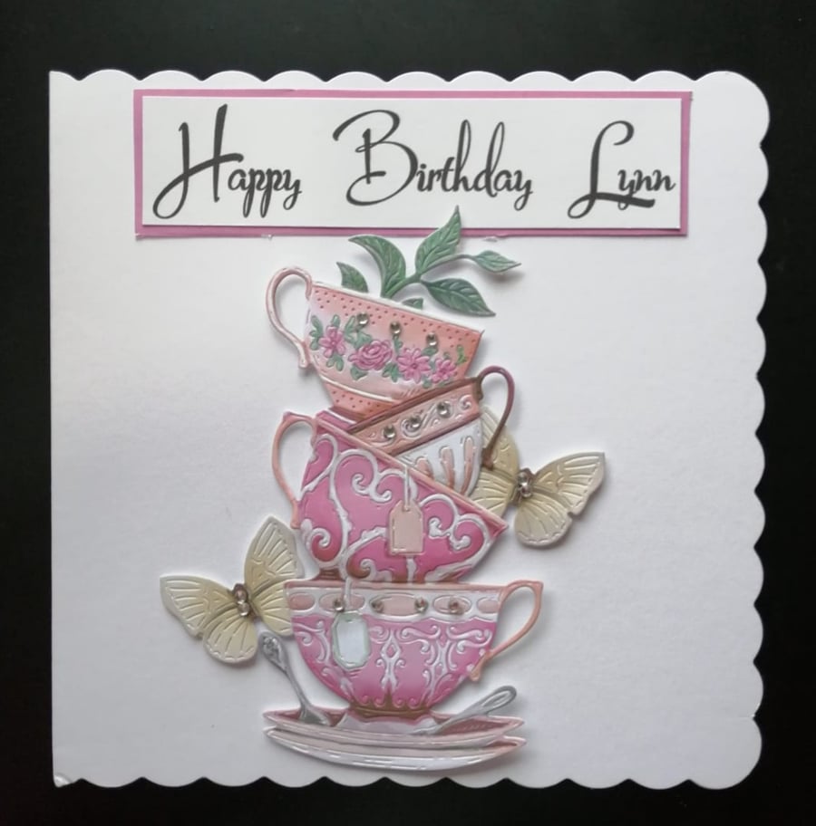 Personalised Teacups Birthday Card, Mum, Nan, Sister, Niece,Aunt, Cousin 