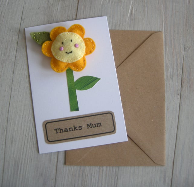 Handmade gift card with a cute flower brooch which can be personalised