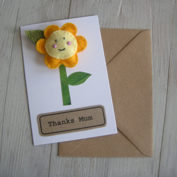 Handmade gift card with a cute flower brooch which can be personalised