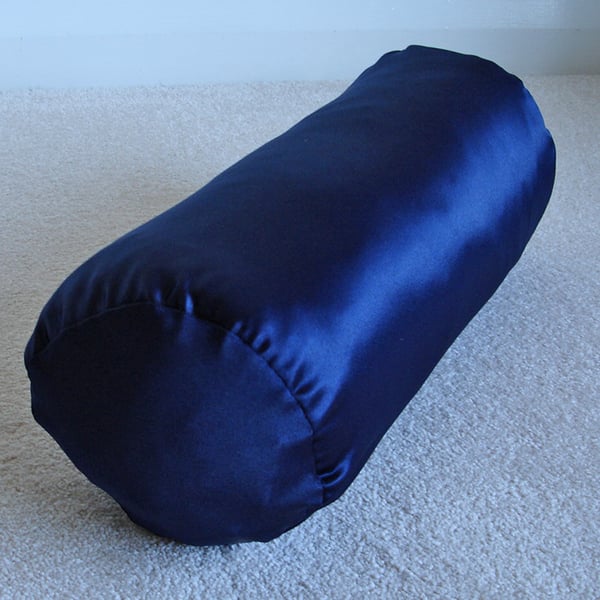 Satin Bolster Cushion Cover 16" x 6" Round Cylinder Neck Pillow Case Navy Blue