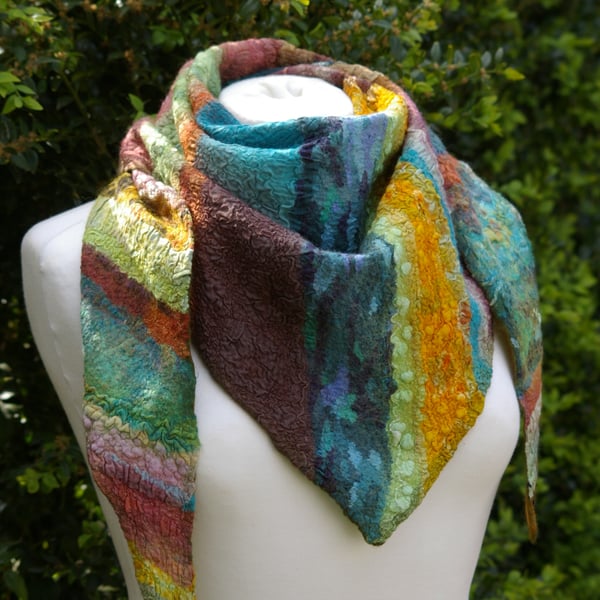 Handmade Felt Wool and Silk Scarf Shawl