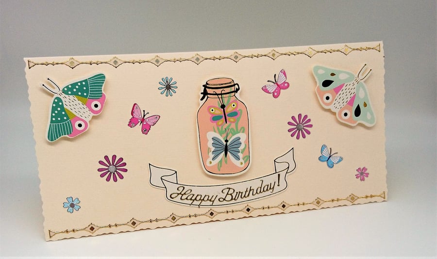 Birthday Card, Handmade Happy Birthday Card full of Butterflies and Flowers 