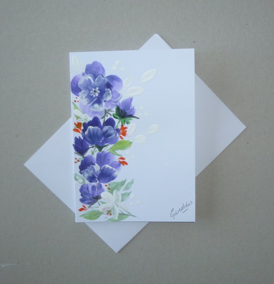 original hand painted floral greetings card ( ref FA 334 K3 )