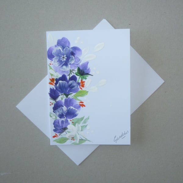 original hand painted floral greetings card ( ref FA 334 K3 )