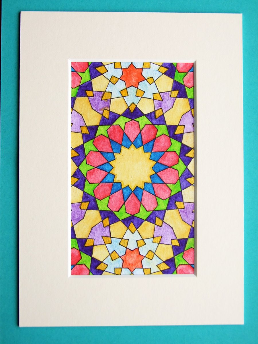 Arabic Geometric Art - Pen and Ink On Paper, With Mount