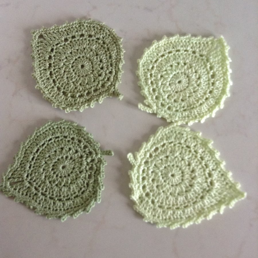 Crochet Coasters set of 4 Green Leaves