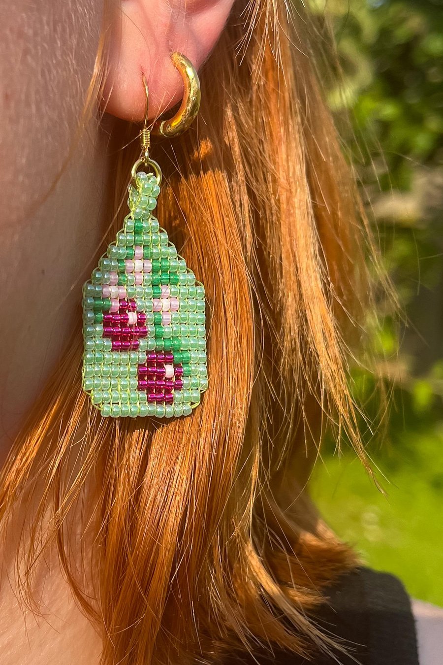 Cherry Fruit Earrings – Handmade Beads with Gold Hooks