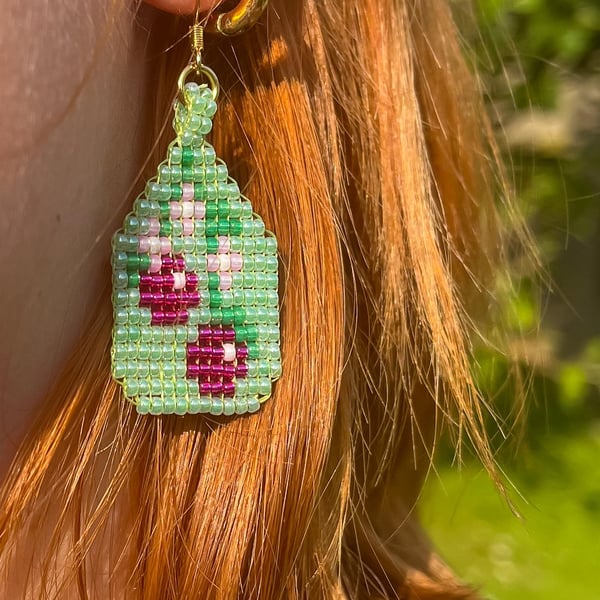Cherry Fruit Earrings – Handmade Beads with Gold Hooks