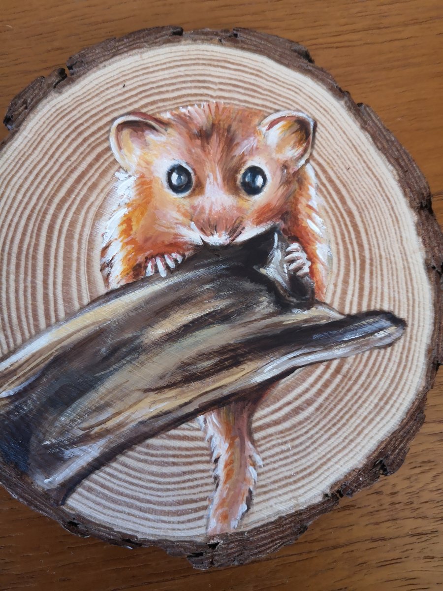 Mouse painted on wooden coaster 