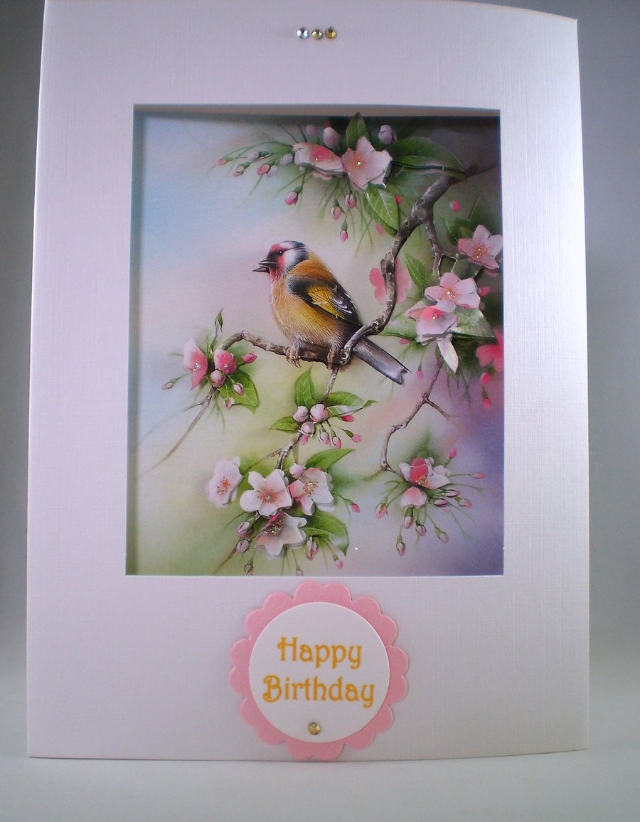  Handmade Decoupage Bird Birthday Card, goldfinch, Personalise  