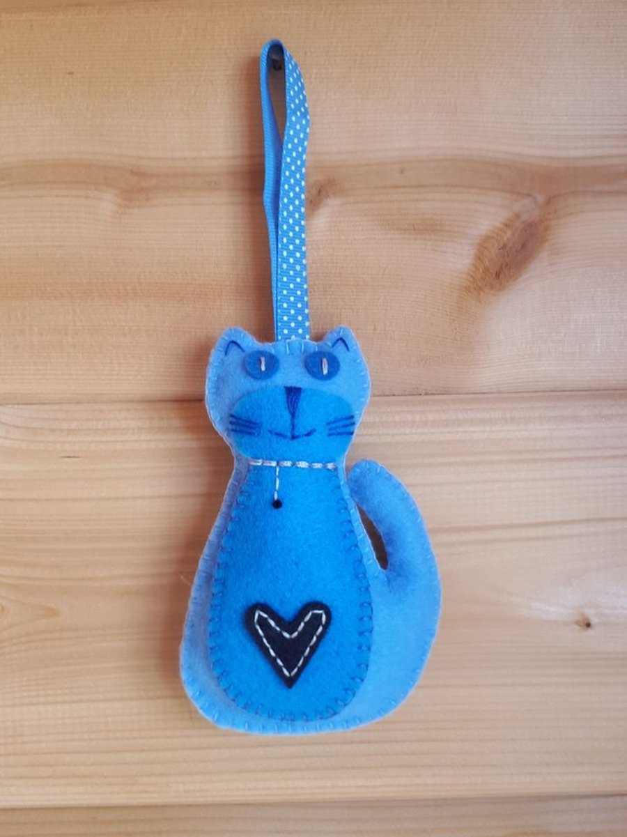 Felt Hanging Ornament Blue Cat