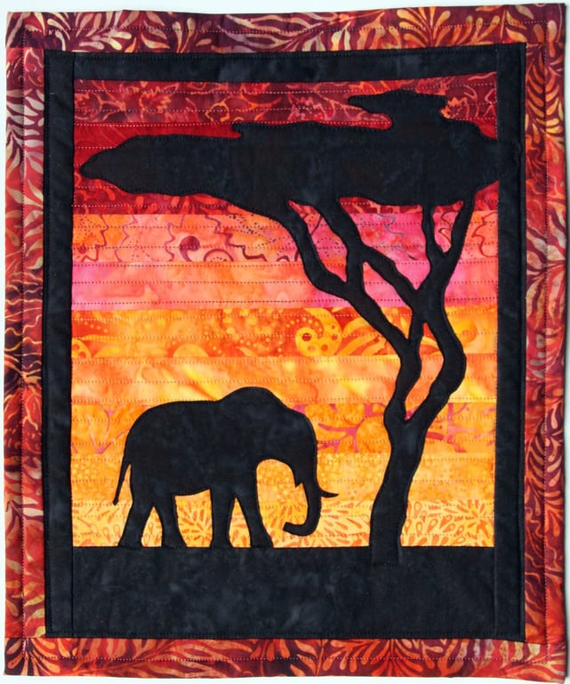 Elephant Sunset Kit Art Quilt 