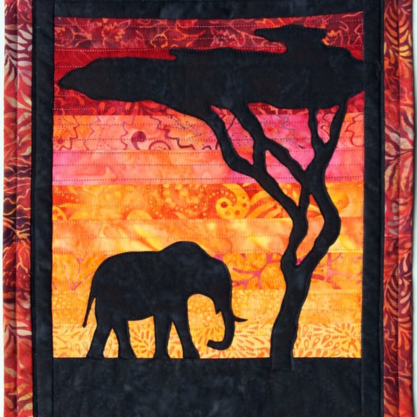 Elephant Sunset Kit Art Quilt 