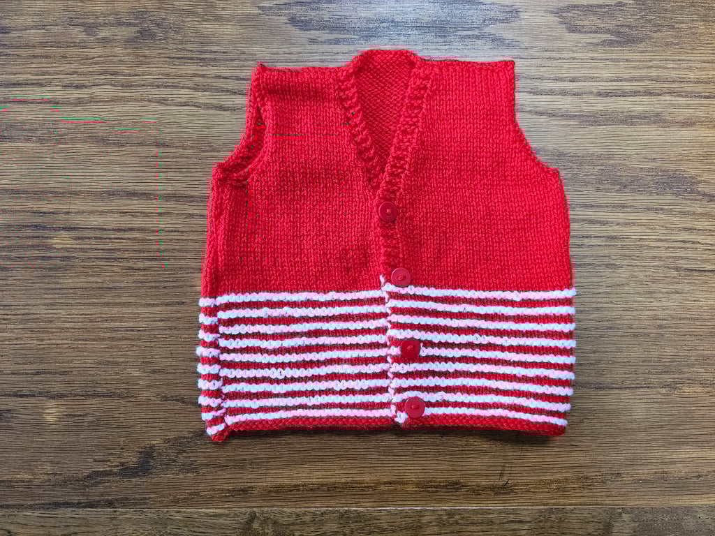 Diane's Traditional Red & White Striped Baby Waistcoat (Age 6-12 months)
