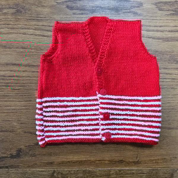 Diane's Traditional Red & White Striped Baby Waistcoat (Age 6-12 months)
