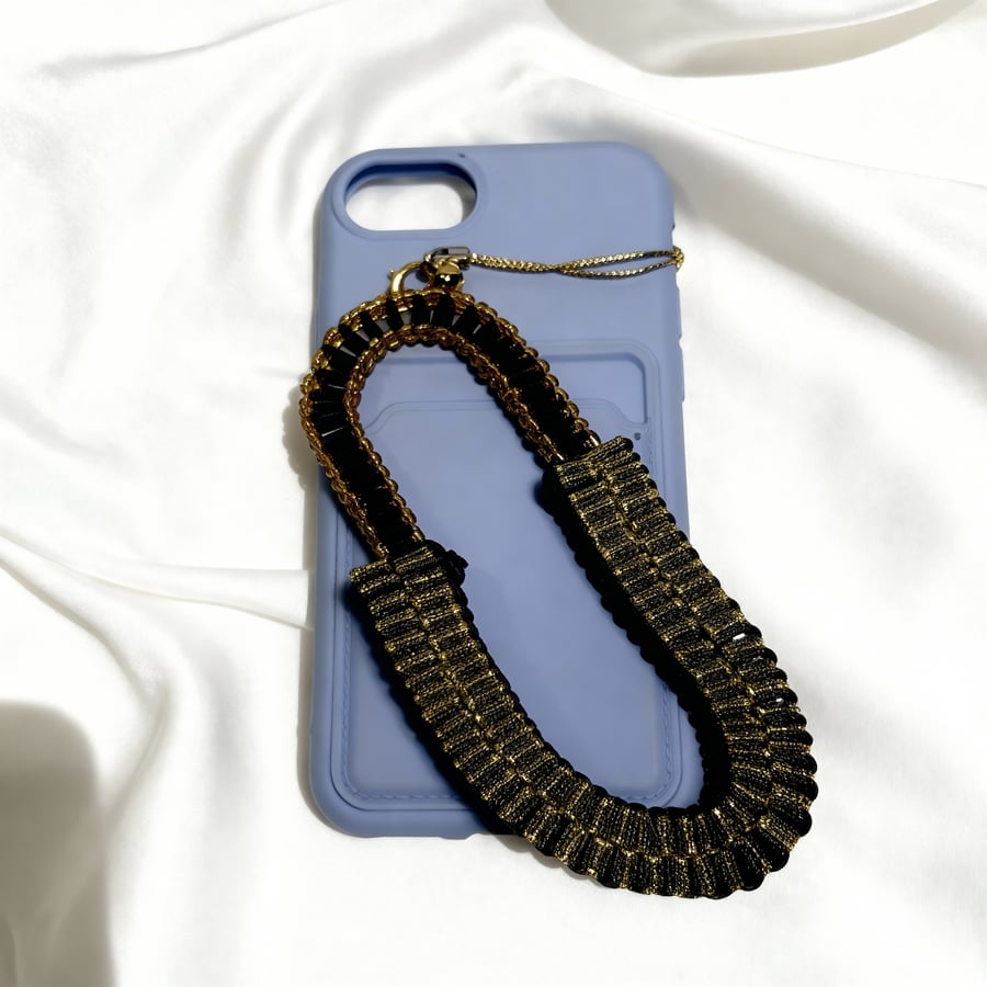 Egyptian-Style Black & Gold Beaded Phone Strap