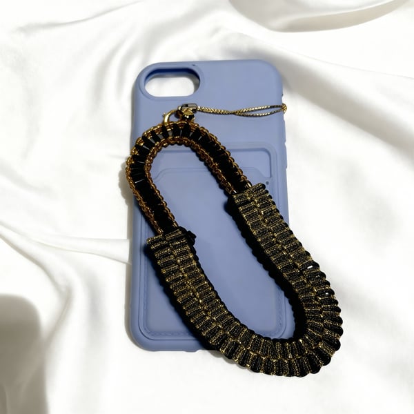 Egyptian-Style Black & Gold Beaded Phone Strap