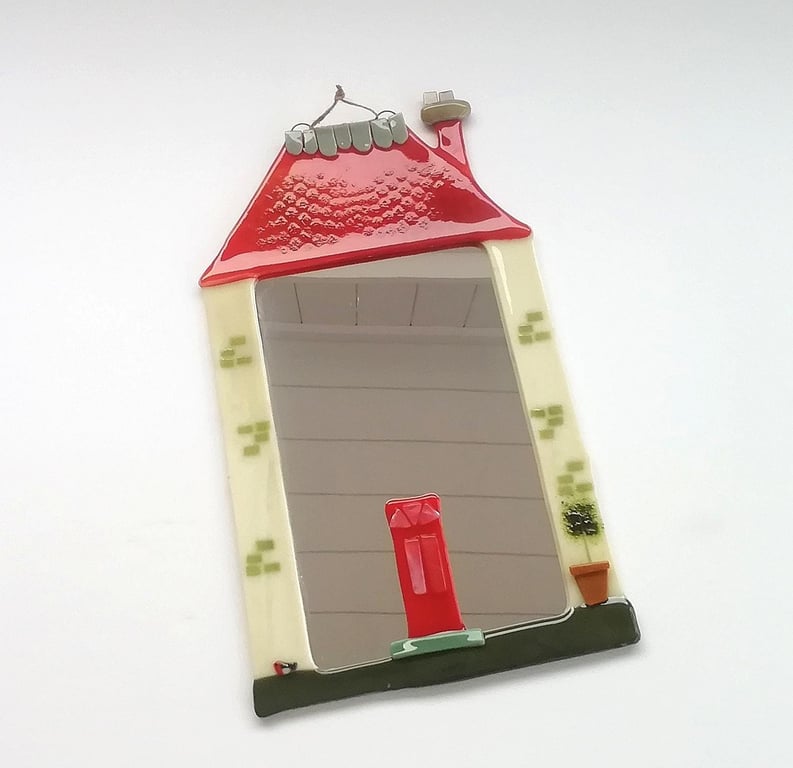 Fused Glass Cottagecore Mirror: Handmade Bathroom Wall Decor