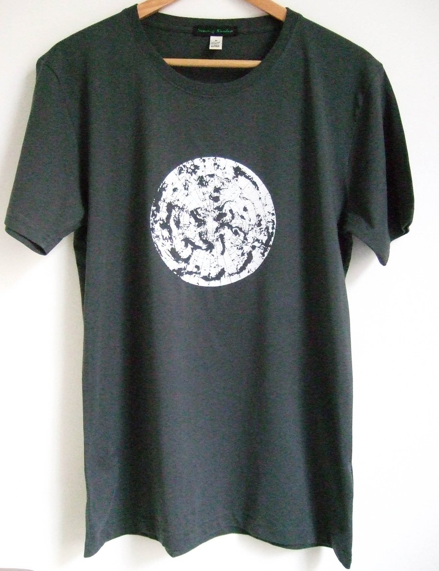 Polar Circle  Mens Slim Fit Printed organic cotton dark grey T shirt  size large