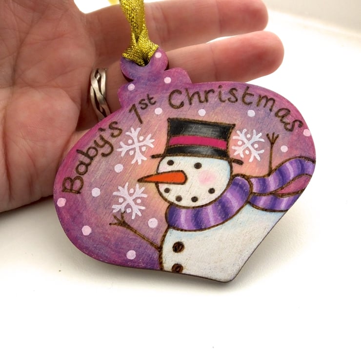 Baby's First Christmas wooden pyrography bauble... - Folksy
